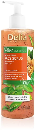 Delia Cosmetics - Plant Essence - Gesichtspeeling - Entfernt Unreinheiten - Natürliche - Grüner Ebenholz-Extrakt, Walnuss-Fragmente - Für alle Hauttypen - Reduziert überschüssigen Talg - 200 ml
