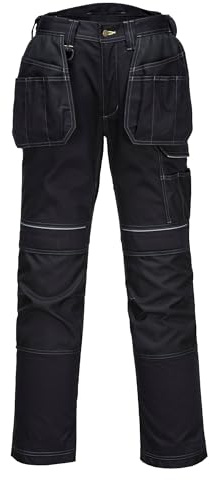 Portwest PW305 PW3 Stretch Holster Work Trousers 1 Hammer Loop Ferrous Free | Black, 36 Waist, EN 14404, UPF 40+, Straight Fit, Concealed Drop Down ID Holder, Knee Pad Pockets, 2 Side Pockets, Workwear