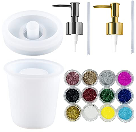 Cayway Flasche Gießform Resin Form mit Pumpe, Zylinder Großes Glas Schmuck Resin Form mit Kronkorken und 2 Pumpen, Pailletten für Selbermachen von Flaschen, Küche, Badaufbewahrung
