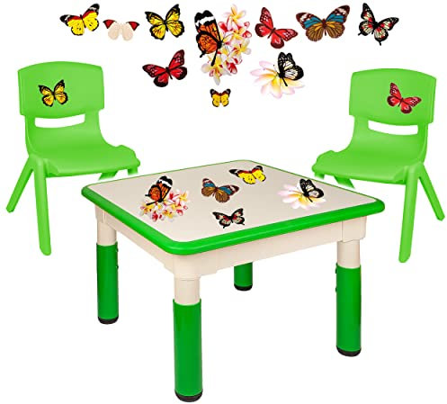 alles-meine.de GmbH Sitzgruppe für Kinder - Tisch + 2 Kinderstühle - Größen & Motiv & Farbwahl - Schmetterlinge & Blumen/grün - höhenverstellbar - 1 bis 8 Jahre - Plastik - für..