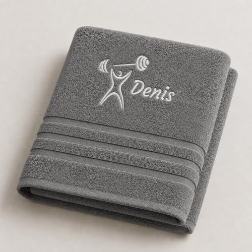 Pet-Jos Personalisiertes Handtuch mit Namen Schön gestickter Sport Name Handbadetuch 100% Baumwollhandtuch Sportliche Motive Personalized Custom Towel with Name (140 x 70 cm, Fitness)