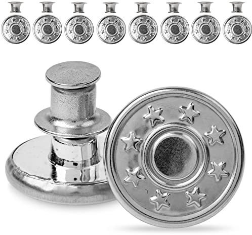 Verstellbare Hosen Ersatz Knöpfe, 8 Pack, Ø 17 mm Messing Jeansknöpfe, Silber-farben, Hosenbund jederzeit einstellbar, Hose enger weiter machen, Jeansknopf stecken, Jeans Knopf mit Pin, Hosenknöpfe