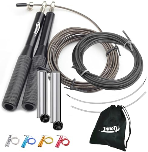 InnoTi Springseil Erwachsene Fitness Gewichtete - Speedrope Seilspringen mit Gewicht für Crossfit und Boxen - Anti-Rutsch Leichte Aluminium Griffe für Double Unders - Verstellbar und Mit Extraseil