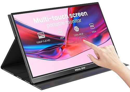 Visual Beat 15.6” Portable USB Type-C Monitor Touchscreen, 1080P FHD, IPS, 10-Point Touch External Screen with Premium Smart Cover Dual Speakers for Xbox,PS4,Switch,Laptop,PC,Phone,Mac,Surface