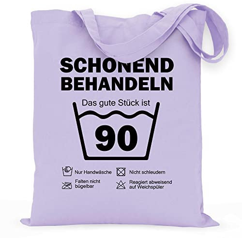 wowshirt Stoffbeutel Jutebeutel Schonend Behandeln Das Gute Stück Ist 90 Geschenk zum 90. Geburtstag 90 Jahre, Farbe:Lavander