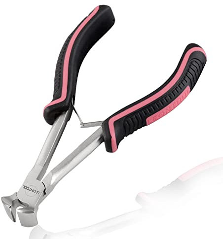LEONTOOL Long Reach End Cutting Pliers 5.5 Inches End Nipper Cutting Pliers Nail Puller for Zipper Install Stops Repair Kit, Wire Cutter for Jewelry Making Working in Tight Spaces Pink Tool for Women