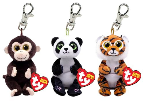 TY Beanie Bellies – Matteo, Ying, Clawdia – 3-teiliges Set Stofftier-Schlüsselclip – Weicher Plüsch-Schlüsselanhänger, Teddy-Schlüsselring, Sammel-Schlüsselanhänger für Kinder-Rucksack