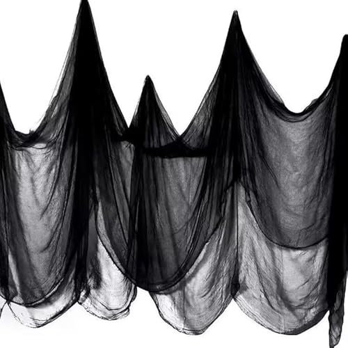 Halloween Gruseliger Stoff,1Stück Groß Schwarzes Halloween Gruseliger Dekostoffe 500x216CM Halloween Dekoration Schwarze Gaze Halloween Deko Schwarz Tuch Stoff Für Halloween-Dekoration,Halloween Deko