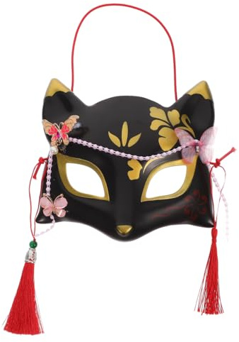 Ciieeo 1 pièce de renard de style japonais moitié coloré demi-renard mignon pour Halloween, cosplay, bal masqué (noir)