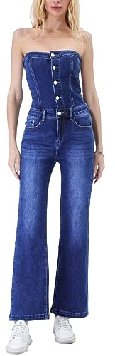 Toocool Salopette jeans donna overall tuta intera jumpsuit pantaloni ST871 [XS,blu]