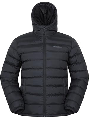 Mountain Warehouse Season Mens Padded Jacket - Water Resistant Puffer Coat, Lightweight, Lab Tested to -30C, Microfibre Filler - Spring Summer, Travelling, Walking Black XL