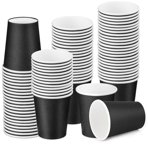 MASPHY 100 Stück 240ml Schwarz Einweg-Pappbecher, 8 oz Kaffeebecher Einweg | Heißgetränkebecher, Kaltgetränkebecher, Einwegbecher für Kaffee, Tee und Erfrischungsgetränke