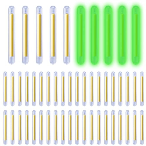 KSJEHW Lumière de pêche de Nuit, Bâtons Lumineux pour Canne à Pêche, Starlight Peche, Glow Stick Pêche de Nuit, Lumières De Bobber De Pêche Vert Fluorescent Lumière, pour Pêche De Nuit (50 pièces)