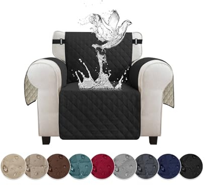 Jaotto Sofabezug 1 Sitzer wasserdichte Sofa Überzug mit Armlehnen Antirutsch Sofaschoner Sofaüberwurf Reversible Gesteppte Couch überzug für Haustiere Katzen Hunde,Schwarz
