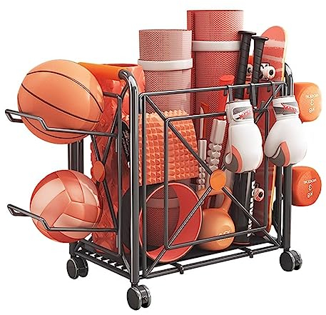 Aufbewahrungswagen für Sportgeräte, Bodenständer für Basketball-/Tennisball-/Badmintonschläger, extra großer Garagen-Organizer mit Rädern