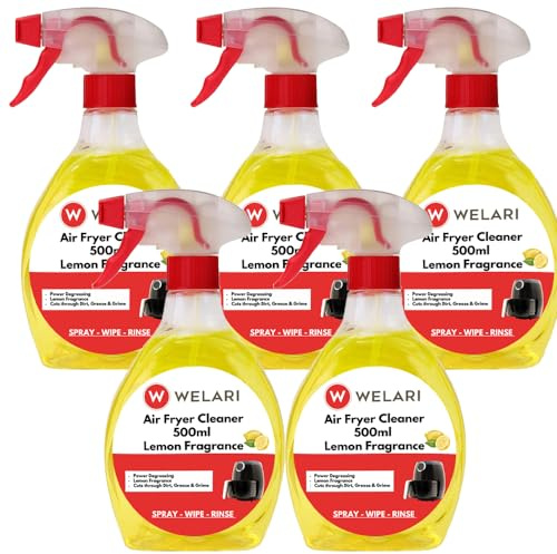 Welari Air Fryer Cleaner Spray Power Degreaser Lemon Fresh Fragrance 500ml Pack of 5 Roaster Oven Cooker Cleaner Detergent Spray | (5Pack) (2500ml)