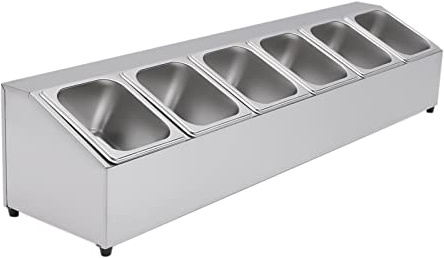 Contenitore per ingredienti a 6 griglie con coperchio in acciaio inox, contenitore per gli ingredienti per barbecue e cucina, contenitore per pizza