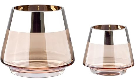 FINK Värmeljushållare set Jona 2 delar – ljusglas vindlampor glas set – ljusglas färger: sand/silver – höjd 9/13 cm