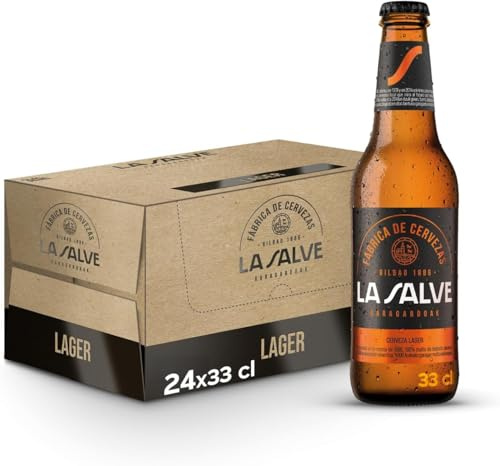 La Salve Lager, Pack de 24 Botellas x 33 cl, Cerveza Dorada, Genuina y Refrescante, 5% Volumen Alcohol