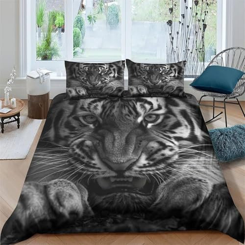 Bettwäsche 140x200 Bettbezug Winter Bettwäsche-Sets Tiger 3D Muster Weich Baby bettwäsche Set Hypoallergen Kinder bettwäsche mit 2 Kissenbezüge 80x80 cm