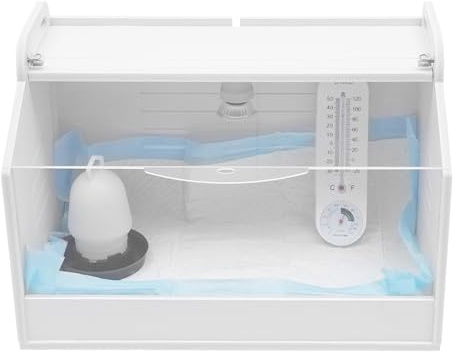 Qussse Küken Aufzucht Box, Kükenwärmebox mit Thermometer und Wärme Lampe Kükenaufzuchtbox 220V für Geflügel Reptilien Kleintiere