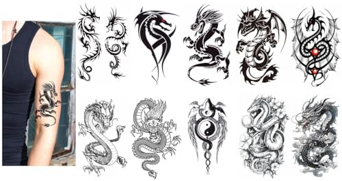 Lot de 10 feuilles de tatouages temporaires motif dragon tribal TBS Tribal Dragon10
