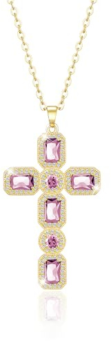 Linawe Collier à chaîne croisée pour femmes, pendentif en forme de diamant simulé, pierre de naissance et cristal, bijoux tendance disponibles en or, argent et or rose