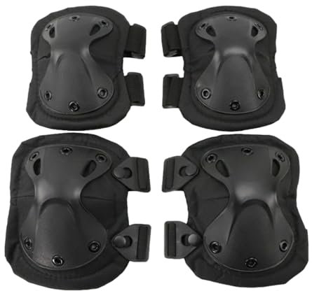 Camo Tactical Knee and Elbow Pads Set for Outdoor Activities Cycling Safety Skateboard Knee Pads Elbow Pads (Black, Medium)