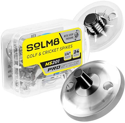 SOLM8 Lot de 24 crampons en métal de rechange pour chaussures de golf et de cricket – Filetage métallique à vis de 6 mm (clé incluse) (Pro Sting Noir transparent)
