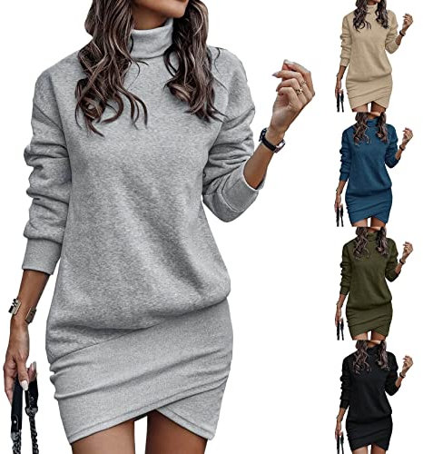 Sweatshirt-Kleider für Damen, dickes Rollkragen-Pulloverkleid, langärmelig, Wickelkleid, Winter, warm, gemütlich, Pullover-Set, Business, schmal, figurbetontes Kleid, Vintage-Bleistift, Arbeitskleid,