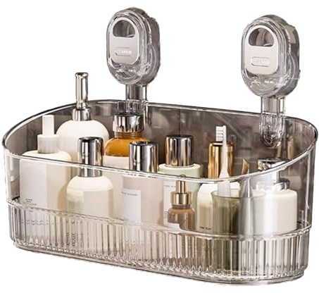 GkgWuxf Estante de ducha con ventosa, Estante de ducha con ventosa - Caja de almacenamiento con ventosa para baño sin taladros | Estante de almacenamiento con ventosa corrugada de drenaje inferior,