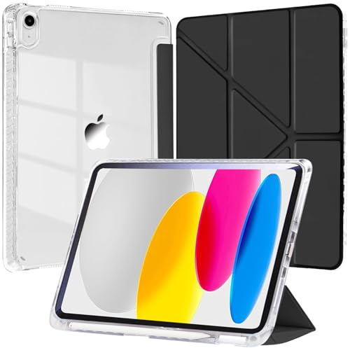 Custodia per iPad A16 11a/10a Gen 2025 2022 Cover Portapenne Case Nero | Porta Pencil Bumper TPU Morbido Retro Trasparente Supporto a Y Sottile Antiurto Leggero Antiscivolo Scuola Auto Wake Sleep