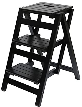 Escabeau multifonction en bois pliable pour usage domestique (couleur noyer)