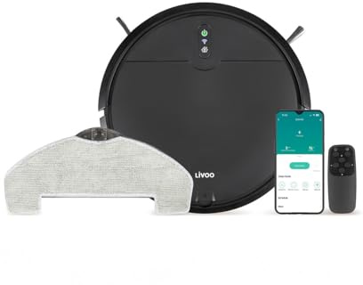 Robot Aspirapolvere Connesso - Livoo - Doh145 Wash'up - 1000 Pa - 70 Min - 2 Serbatoi - Nero