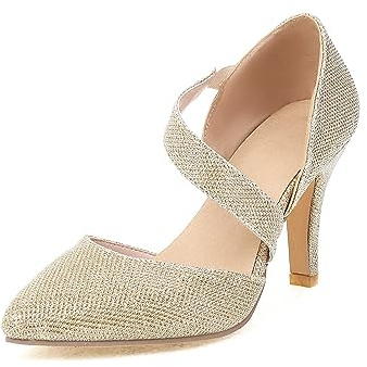 OBiQuzz Pumps damsandaler med klack remsandaler party bröllopsskor stängda sandaler höga klackar klackskor Slingback klänning skor aftonskor rempumps stilett skor, Guld, 40 EU