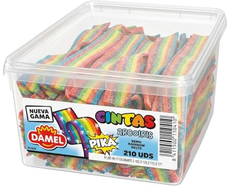 Regaliz Lenguas Damel – 210 Unidades | Dulces y Ácidas – Explosión de Sabor Arcoíris, Fresa, Cola, Frambuesa y Manzana | Ideal para Compartir, Decoración y Manualidades (Arcoiris)