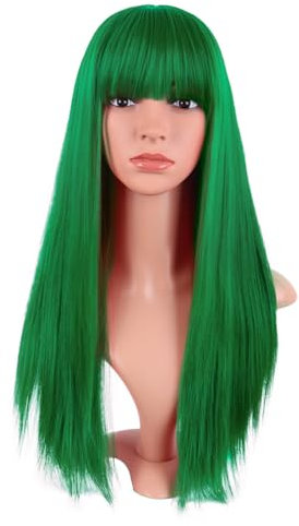 MapofBeauty 24 Pollice/60 cm Lungo Lisci Con Frange Sintetico Capelli Heat Resistente per Cosplay Parrucca (Erba Verde)