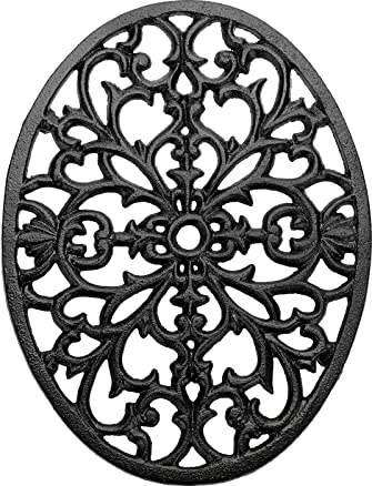 OLegei Dessous de Plat Ovale en Fonte, Support décoratif pour casseroles, Dessous de Plat en Fonte à Motif Vintage avec Pattes en Caoutchouc pour la Table de la Cuisine et de la Salle à Manger