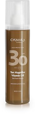 CASMARA - Aceite Bronceador con Protector Solar 30SPF, Bronceador con Tyrosine Apto Para Todo Tipo de Piel con Vitamina D, Vitamina E y Aceite de Aguacate NO Pegajoso. Acabado Piel con Tono Dorado