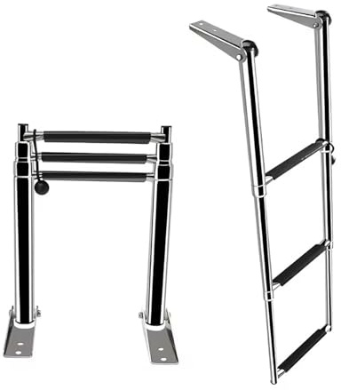 OZBMA Échelle télescopique Robuste pour Bateau, 3/4 marches, Plateforme de Bain en Acier Inoxydable, Marche Extensible pour Bateau, Yacht, Argent, 4 marches (Argent 3 marches)