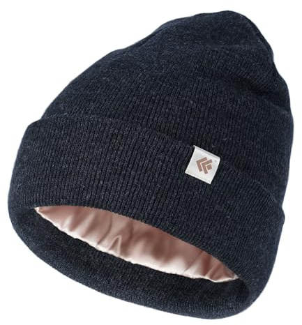 Creekstone Satin Gefütterte Wintermütze für Damen Herren Slouchy Beanie für Haar, Warme Strickmütze Satin Lined Beanie Hat Unisex