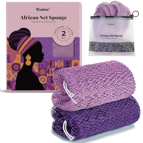 CORATED African Net Sponge Authentic, Shower Loofah Exfoliating Bath Sponge
