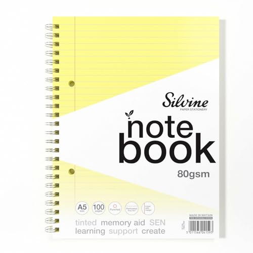 Silvine A5 gult papper Dyslexi anteckningsbok | 100 trådbundna sidor, 80 gsm tonat papper för SEN stödjande inlärning och minneshjälp
