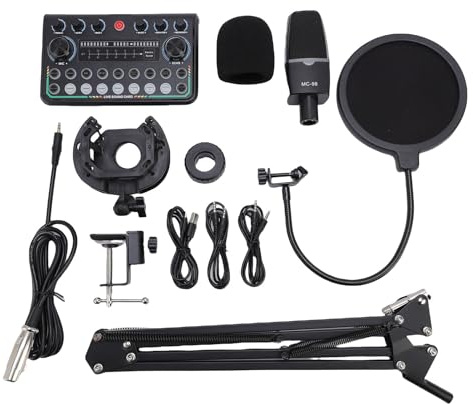 Topiky Podcast Microfon Bundle Set, Podcast Equipment Bündelkondensatormikrofon mit Live Soundkarten Kit, Aufnahmestudios Paket mit Podcast Mikrofon und Sprachwechsler für PC