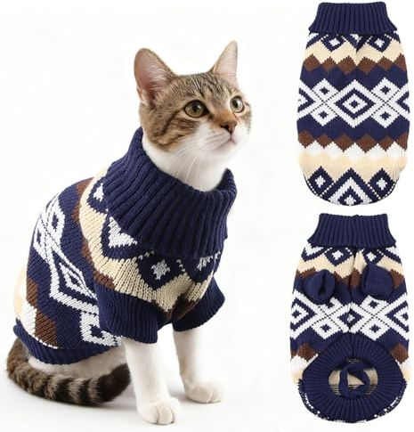 Himissy Katttröja, jul, kattkostym, jul, jultröja för katter och små hundar, katter, juldräkt, vinter, varma kattkläder, för katt och liten hund (G, S)