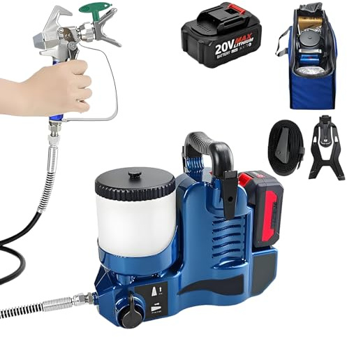 BANGBANGJI Pistolet à Peinture portatif pour Murs, pulvérisateur de Peinture à Batterie pour clôtures, 6 Vitesses, Grande capacité de 1,2 L pour la Peinture intérieure/extérieure 1Battery