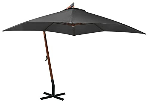 Parasol déporté - Anthracite - 3 x 3 m - Protection solaire suspendue - Pour l'extérieur - Avec tissu de protection UV - Parasol de jardin en bois de sapin massif - Rectangulaire