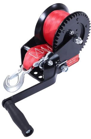 Fockety Treuil robuste pour remorque de bateau, 1600 lb, à cliquet bidirectionnel, manivelle portable avec sangle 26 pi x 2 po, rapport de transmission 4,1:1 pour remorques, camions