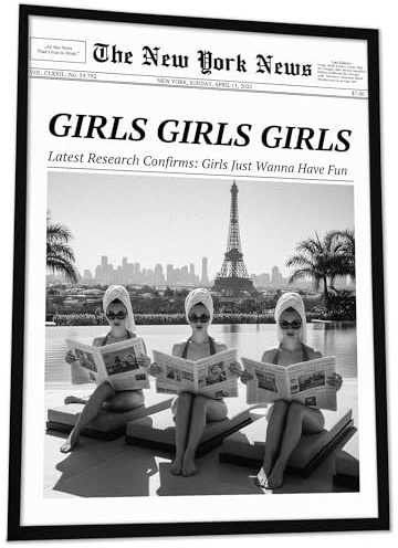 JUHMI Vintage Zeitung Schwarz Weiß Wandbilder | New York Trends Vogue Poster | Bilder für Schlafzimmer Wohnzimmer Badezimmer Deko | Girls Just Wanna Have Fun