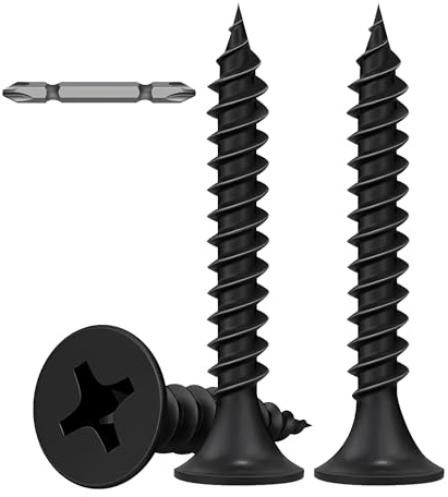 290 Pcs Black Drywall Plasterboard Screws M3.5 x 25mm, Cement Board Screws | Drywall Screws Coarse, Exterior Decking Screws with Phillips Drive Bit, Black Wood Screws for Drywall Wood and Furniture
